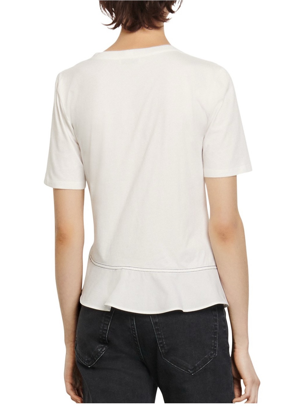 Sandro White Node Bow Detail T-Shirt - Picture 2 of 7
